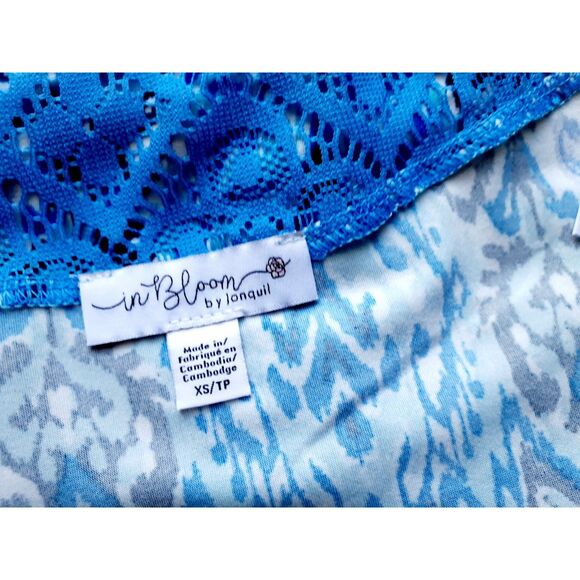 NWT In Bloom by Jonquil Paisley Geometric Lace Racer Back Blue Chemise XS/TP - Picture 7 of 10
